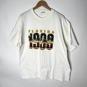 Vintage Graphic T-Shirt Florida 1999 Red White Blue Patriotic Palm Tree Adult XL